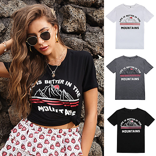 

Women's Tee / T-shirt Artistic Style Crew Neck Cartoon Cute Letter Printed Sport Athleisure T Shirt Short Sleeves Breathable Soft Comfortable Everyday Use Exercising General Use