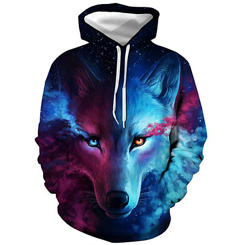 

Men's Hoodie Sweatshirt Pullover Sweatshirt 3D Print Fox Modern Style Hooded Active Hoodies Sweatshirts Long Sleeve Blue / Fall / Winter