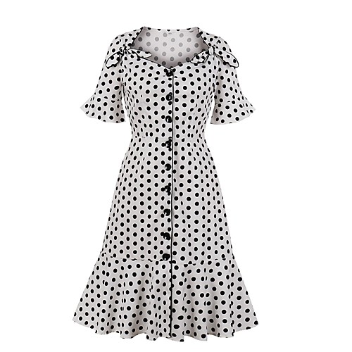 

Women's A Line Dress Knee Length Dress White Short Sleeve Polka Dot Fall Hot Casual Cotton 2021 S M L XL XXL