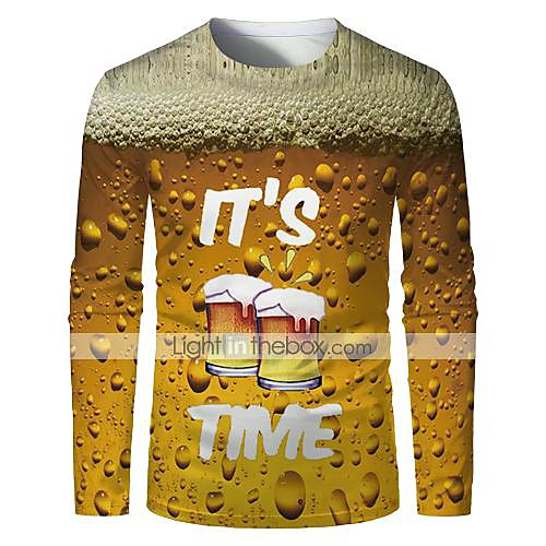 

Men's T shirt 3D Print Graphic Plus Size Print Long Sleeve Daily Tops Basic Yellow