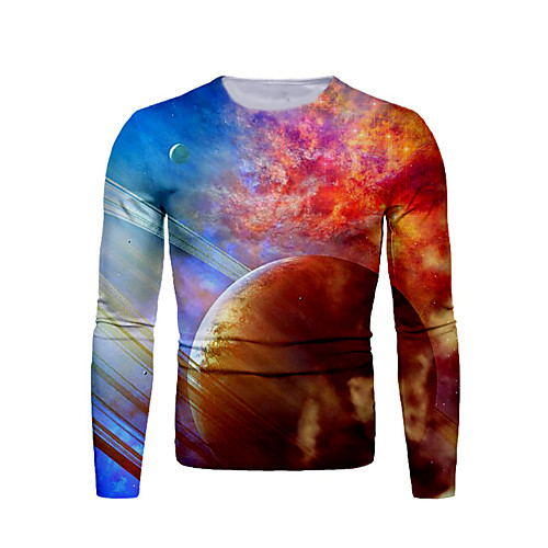 

Men's T shirt Graphic Print Long Sleeve Daily Tops Basic Rainbow