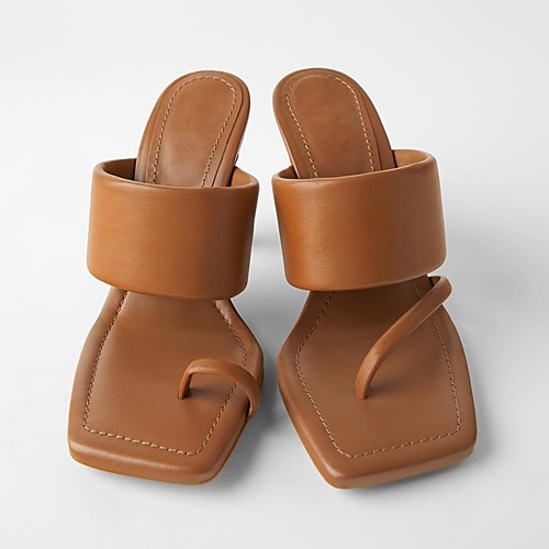 

Women's Sandals Stiletto Heel Square Toe Casual Daily PU Solid Colored Brown Beige