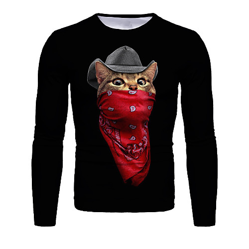 

Men's T shirt Graphic Animal Long Sleeve Daily Tops Basic Elegant Red