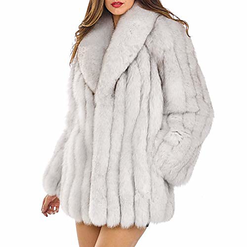 

Women's Solid Colored Autumn / Fall Faux Leather Jacket Regular Daily Faux Fur Coat Tops Black And White