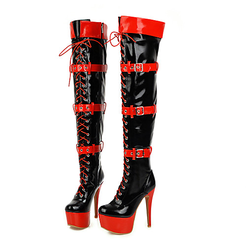 

Women's Cosplay Boots Sexy Boots Stiletto Heel Boots Platform High Heel Stiletto Heel Crotch High Boots Sexy Christmas Halloween Party & Evening PU Leather Color Block White Black Red