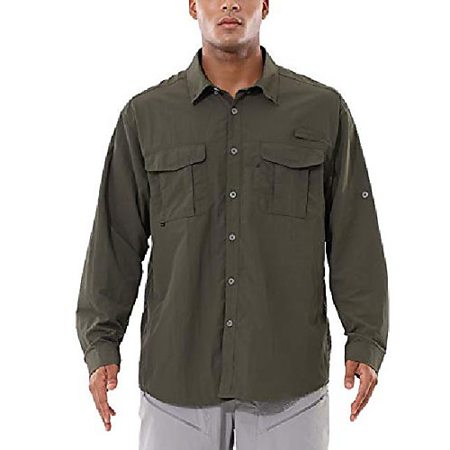 

Men's Hiking Shirt / Button Down Shirts Long Sleeve Outdoor Breathable Quick Dry Sweat-Wicking Multi-Pocket Shirt Top Spring Summer Camping / Hiking Hunting Fishing khaki Army Green Gray