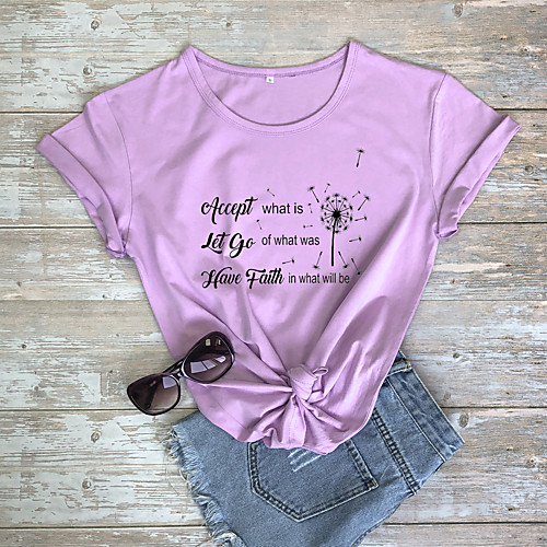 

Women's T-shirt Letter Print Round Neck Tops 100% Cotton Basic Basic Top White Black Purple