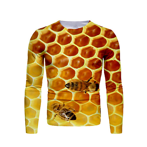 

Men's T shirt Graphic Animal Print Long Sleeve Daily Tops Basic Yellow