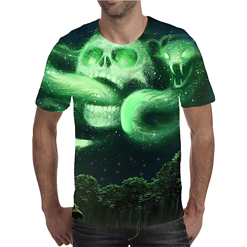 

Men's T shirt 3D Print Graphic Skull Plus Size Print Short Sleeve Daily Tops Elegant Exaggerated Green