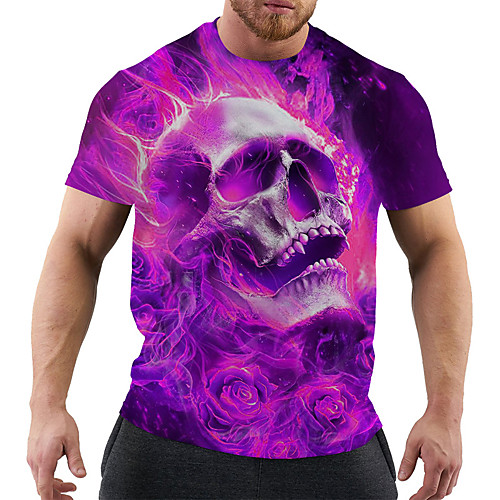 

Men's T shirt Graphic Skull Plus Size Print Short Sleeve Club Tops Rock Streetwear Purple Yellow Green