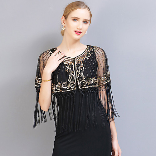 

The Great Gatsby 1920s Vintage Party Costume Masquerade Women's Sequins Tassel Fringe Costume Black / Red / BlackGolden / BlackSliver Vintage Cosplay Party Homecoming Prom / Shawl