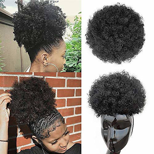 

afro puff drawstring ponytail synthetic large afro kinkys curly afro bun extension hairpieces updo hair extensions with four clips & # 40; # 1b& #41;