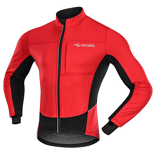 

Men's Cycling Jacket Winter Fleece Polyester Bike Jacket Top Windproof Breathable Quick Dry Sports Patchwork Red / Blue Clothing Apparel Tailored Fit Bike Wear / Long Sleeve / Warm / Back Pocket