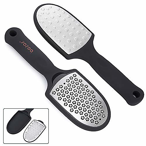 

foot file callus remover - double sided feet rasp with removable plate, foot scraper with foot dander container - surgical grade stainless steel foot peeler(black)