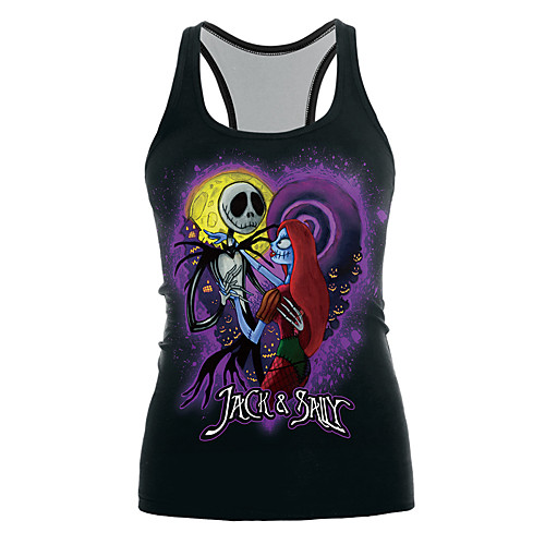 

Women's Halloween Tank Top Skull Print U Neck Tops Punk & Gothic Halloween Basic Top Black