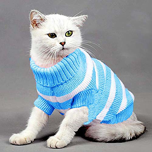 

striped cat sweaters kitty sweater for cats knitwear,small dogs kitten clothes male and female,high stretch,soft,warm & #40;xs, blue& #41;