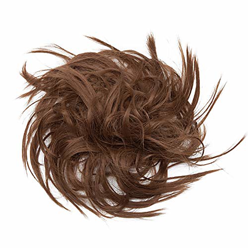 

fluffy tousled scrunchy updo hair bun hair piece messy bun hairpieces synthetic hair scrunchies up do wavy donut wrap on chignons with elastic rubber band ponytail for women girls #12 light brown