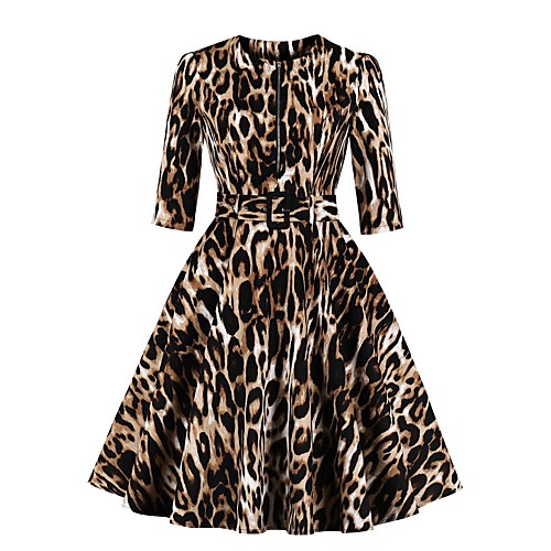 

Women's Swing Dress Knee Length Dress Blue Khaki Green Half Sleeve Leopard Spring Summer Hot Casual Cotton 2021 S M L XL XXL