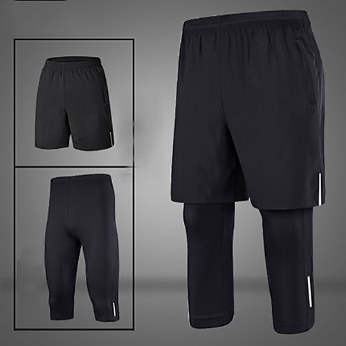 

Men's Running Shorts With Tights 2pcs Bottoms 2 in 1 Reflective Strip Winter Fitness Gym Workout Performance Running Training Reflective Breathable Quick Dry Sport Black / Silver BlackSliver Black