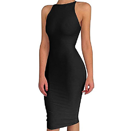 

women's spaghetti strap o neck bodycon midi club party dress dark pink