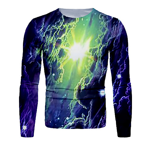 

Men's T shirt 3D Print Galaxy Graphic Long Sleeve Daily Tops Basic Purple