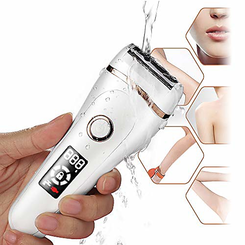 

electric razor for women, wet & dry rechargeable cordless painless lady electric shaver body hair remover for legs underarms and bikini trimmer for women with led battery life display