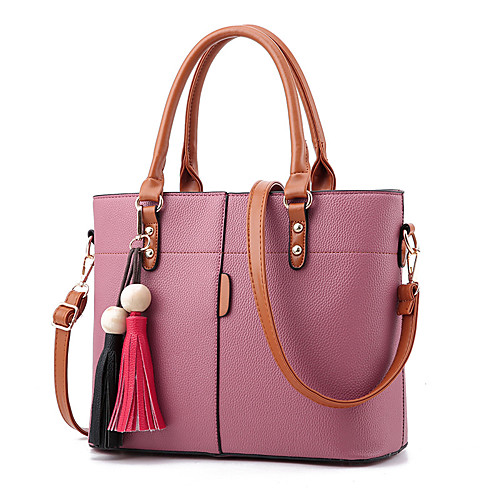 

Women's Bags PU Leather Satchel Top Handle Bag Buttons Zipper Daily Date Handbags Black Red Blushing Pink Dark Purple