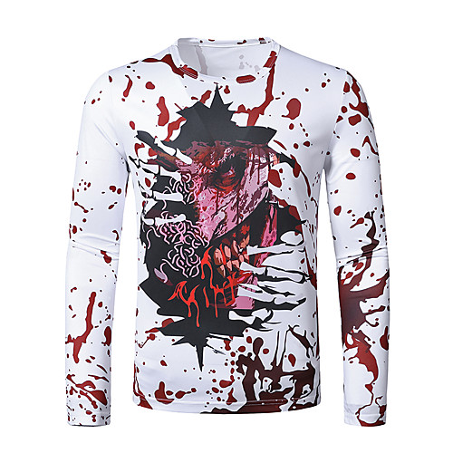 

Men's T shirt 3D Print Graphic Long Sleeve Daily Tops Red