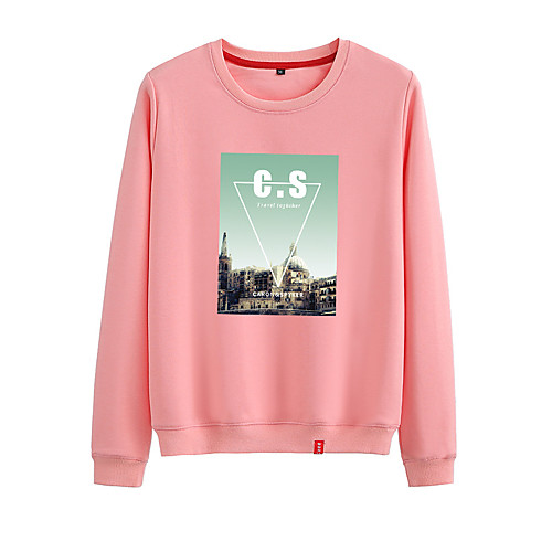 

Women's Sweatshirt Pullover Black White Pink Photo Crew Neck Cute Letter Printed Sport Athleisure Sweatshirt Top Long Sleeve Warm Soft Comfortable Everyday Use Causal Exercising General Use / Winter