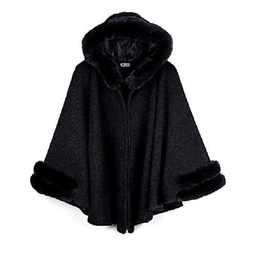 

women's winter poncho cape with faux fur trim & fleece lined, black