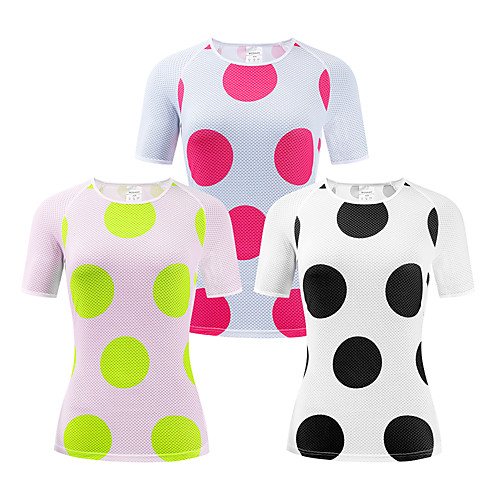 

WOSAWE Women's Short Sleeve Cycling Jersey Black Fuchsia Green Dot Bike Jersey Top Quick Dry Moisture Wicking Sports Clothing Apparel