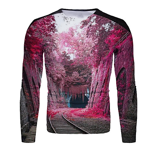 

Men's T shirt Graphic Long Sleeve Daily Tops Basic Elegant Blushing Pink