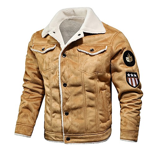 

Men's Solid Colored Basic Fall & Winter Faux Leather Jacket Regular Daily Long Sleeve PU Coat Tops Black