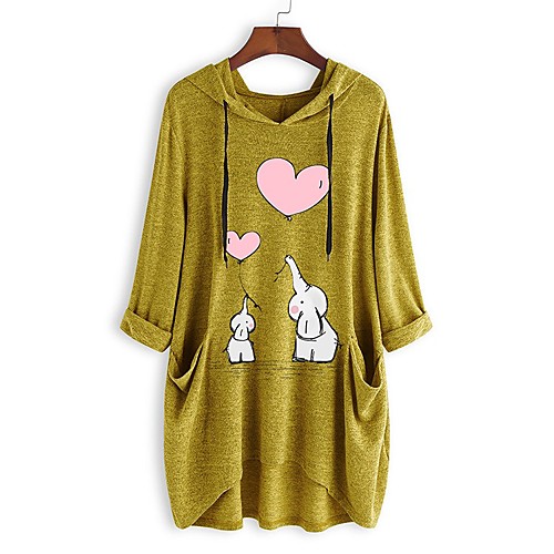 

Women's Pullover Hoodie Sweatshirt Animal Front Pocket Daily Other Prints Basic Hoodies Sweatshirts Blue Yellow Blushing Pink