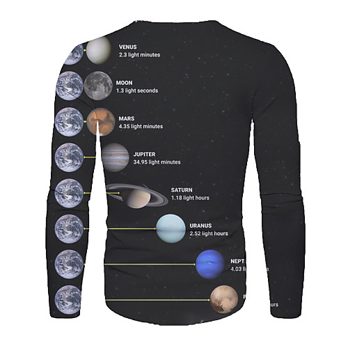 

Men's T shirt 3D Print Galaxy Graphic Long Sleeve Daily Tops Basic Black