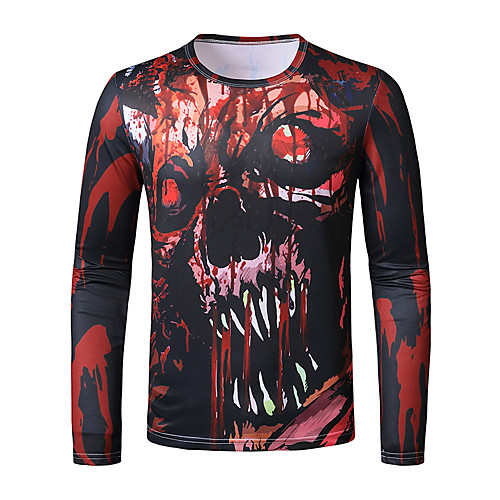 

Men's T shirt 3D Print Graphic Long Sleeve Daily Tops Red