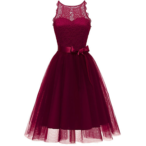 

Women's Sheath Dress Knee Length Dress Blushing Pink Wine Navy Blue Sleeveless Solid Color Bow Fall Winter Round Neck Work Hot Elegant 2021 S M L XL XXL