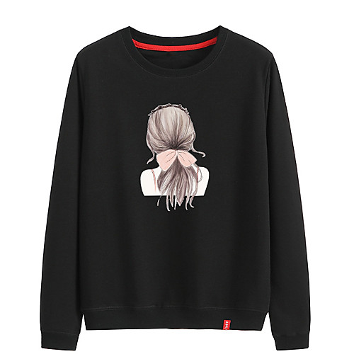 

Women's Sweatshirt Pullover Black White Pink Cartoon Crew Neck Cotton Person Cartoon Cute Sport Athleisure Sweatshirt Top Long Sleeve Breathable Warm Soft Comfortable Everyday Use Causal Exercising