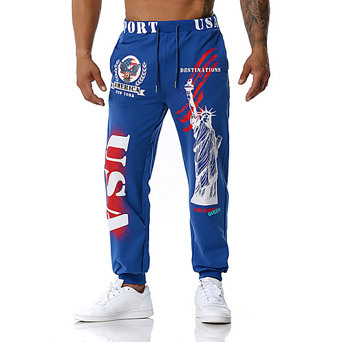 

Men's Loose Sweatpants Pants Letter Full Length Black Blue Dark Gray / Spring / Fall