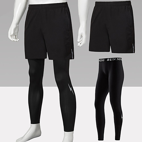 

Men's Running Shorts With Tights 2pcs Bottoms 2 in 1 Reflective Strip Spandex Winter Fitness Gym Workout Performance Running Training Reflective Breathable Quick Dry Sport Black / Silver BlackSliver