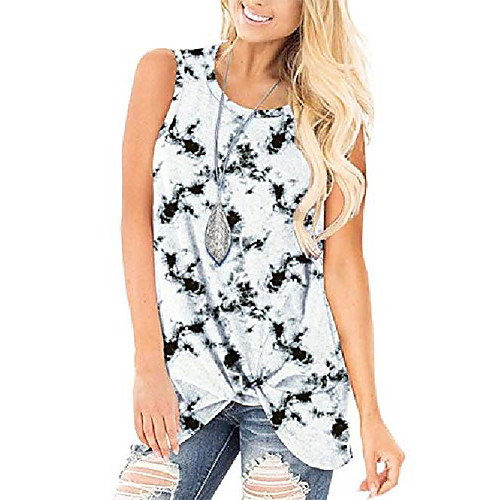 

womens casual summer tunic black tank tops round neck tie dye sleeveless shirt l