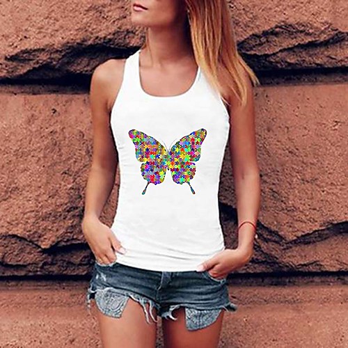 

Women's Tank Top Rainbow Butterfly Racerback Round Neck Tops Basic Basic Top White Black Purple