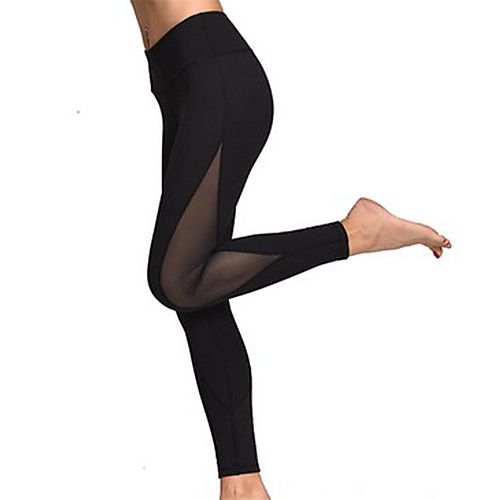 

Women's Yoga Pants Patchwork Tights Tummy Control Butt Lift Breathable Black Grey Mesh Yoga Fitness Gym Workout Sports Activewear Stretchy / Quick Dry