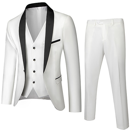 

White / Burgundy / Dark Navy Solid Colored Standard Fit Polyester Suit - Shawl Collar Single Breasted One-button