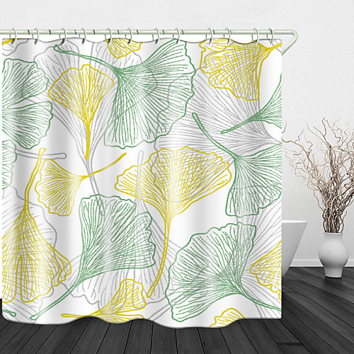 

Simple Line Ginkgo Biloba Digital Print Waterproof Fabric Shower Curtain for Bathroom Home Decor Covered Bathtub Curtains Liner Includes with Hooks