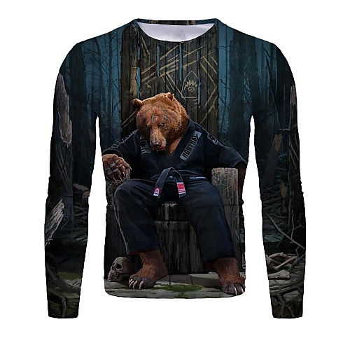 

Men's T shirt Graphic Animal Long Sleeve Daily Tops Basic Elegant Brown