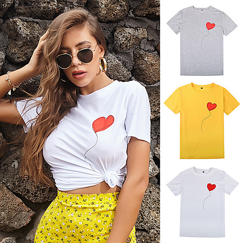 

Women's Tee / T-shirt Cartoon Crew Neck Heart Cartoon Cute Sport Athleisure T Shirt Short Sleeves Breathable Soft Comfortable Everyday Use Exercising General Use