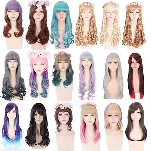 

Cosplay Wig Lolita Curly Wavy Bob With 2 Ponytails Neat Bang Wig Long Medium Length A15 A16 A17 A18 A19 Synthetic Hair 10-30 inch Women's Anime Cosplay Creative Pink Brown