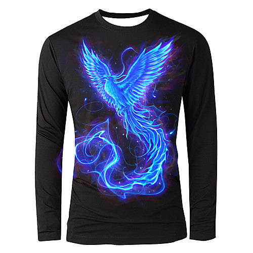 

Men's T shirt Graphic Animal Print Long Sleeve Daily Tops Basic Elegant Blue