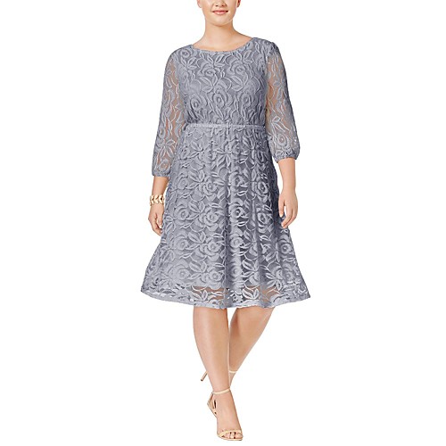 

A-Line Empire Elegant Party Wear Cocktail Party Dress Jewel Neck 3/4 Length Sleeve Knee Length Lace with Bow(s) 2021